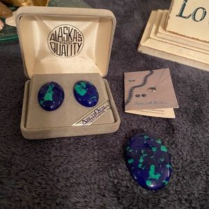 Arctic Opal earrings and brooch set